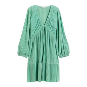 H&M Green Pleated Jersey Balloon-sleeved Dress sz M